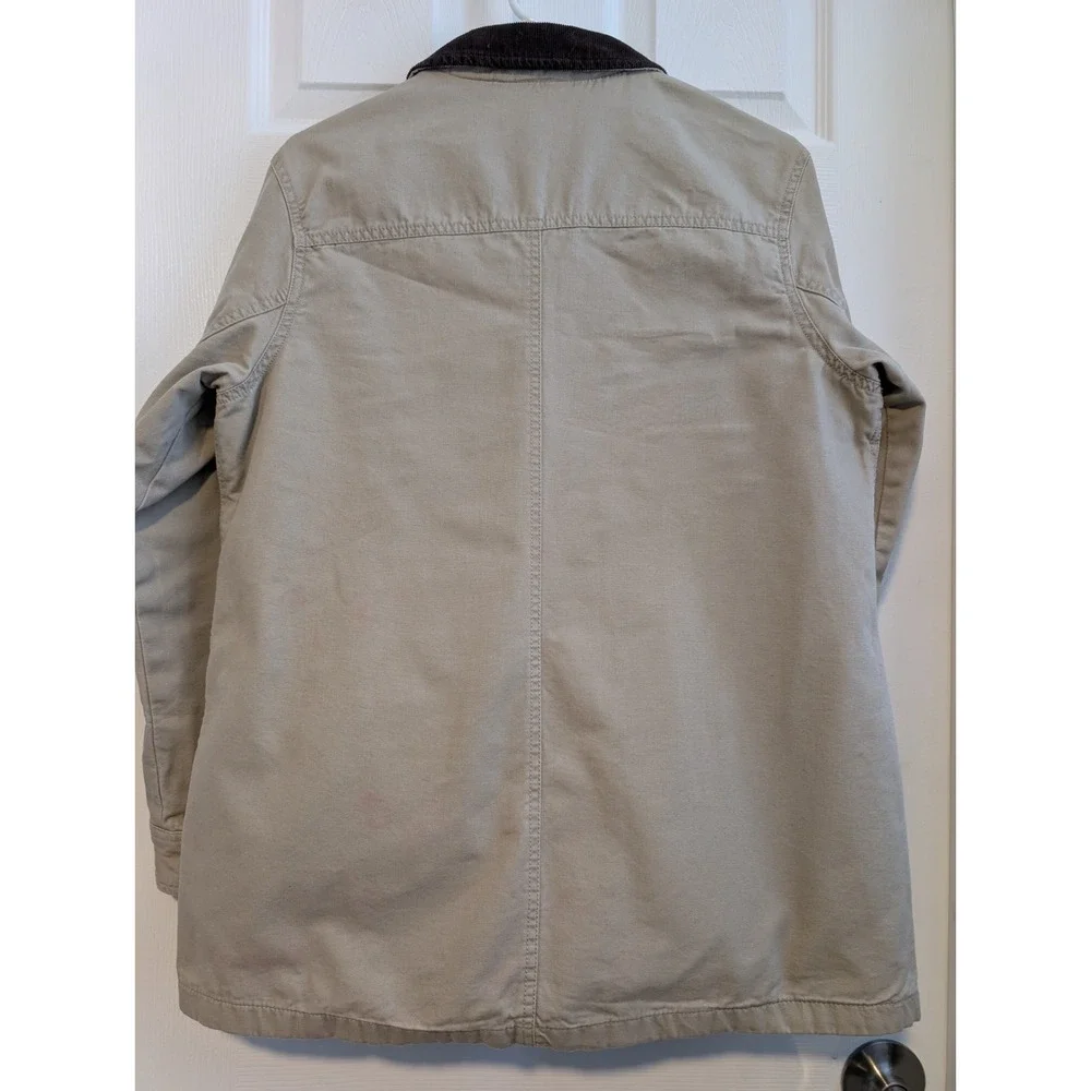 Lands End Womens Tan Canvas Field Coat Plaid Flannel Lined Corduroy Trim M 10-12 - Picture 3 of 9